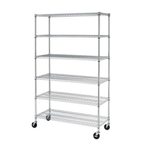 Factory Wholesale Adjustable Furniture Kitchen Rack Trolley Industry Metal Storage Shelf Chrome Plated Wire Shelves With Wheels