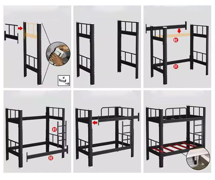 Hot Selling Double Layer Bunk Bed Solid and Durable Metal Bed Frame Dormitory Bed for Students