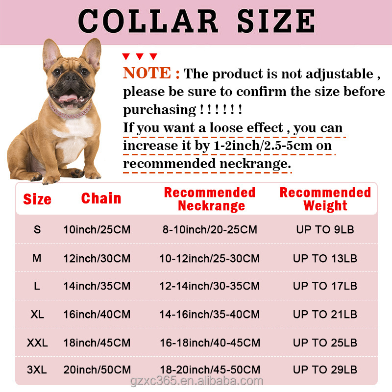 Dog Chain Collar  rose gold Diamond Cuban Link Necklace Metal Cat Chain Pet Crystal Collar Jewelry Accessories for  Dogs Cats