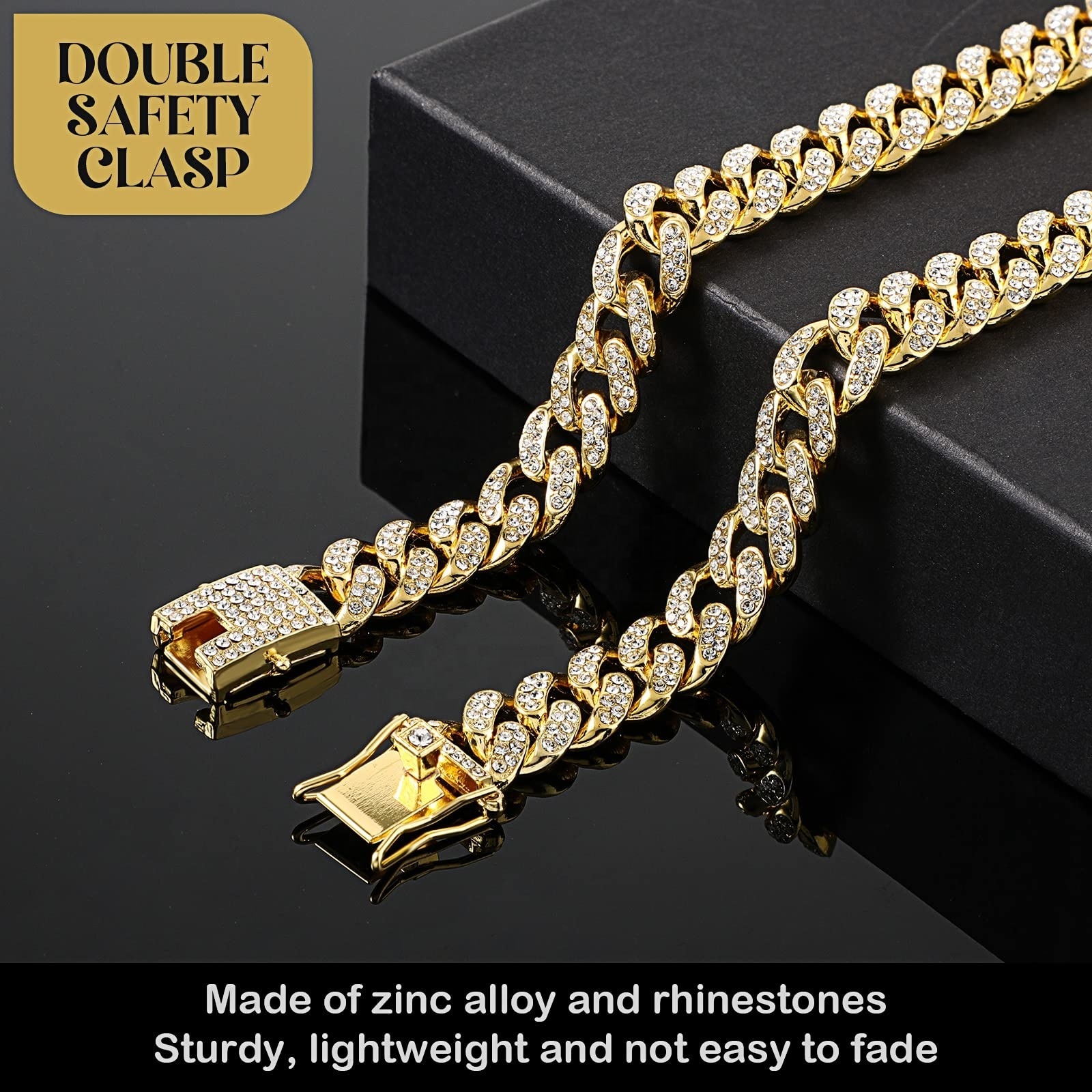 Gold Dog Cats Cuba Chain Diamond Collar with Design Secure Buckle Metal Bling Cuban Link Diamond Dogs Collar Gold Dog Chain