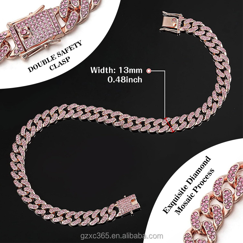 Dog Chain Collar  rose gold Diamond Cuban Link Necklace Metal Cat Chain Pet Crystal Collar Jewelry Accessories for  Dogs Cats