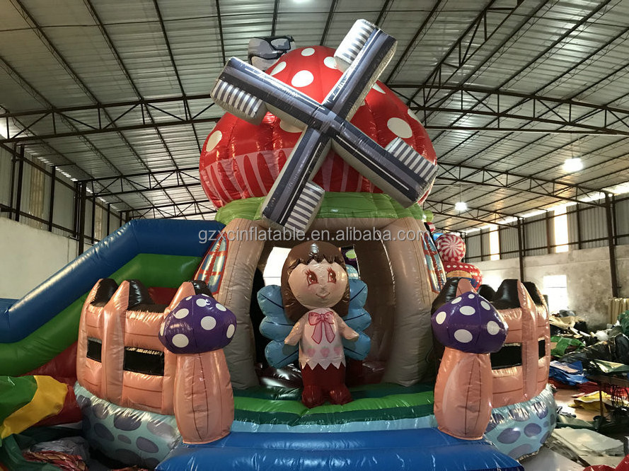 Factory Price Mushroom Inflatable Bounce House With Slide Inflatable Farm Jumping With Fence Around For Sale