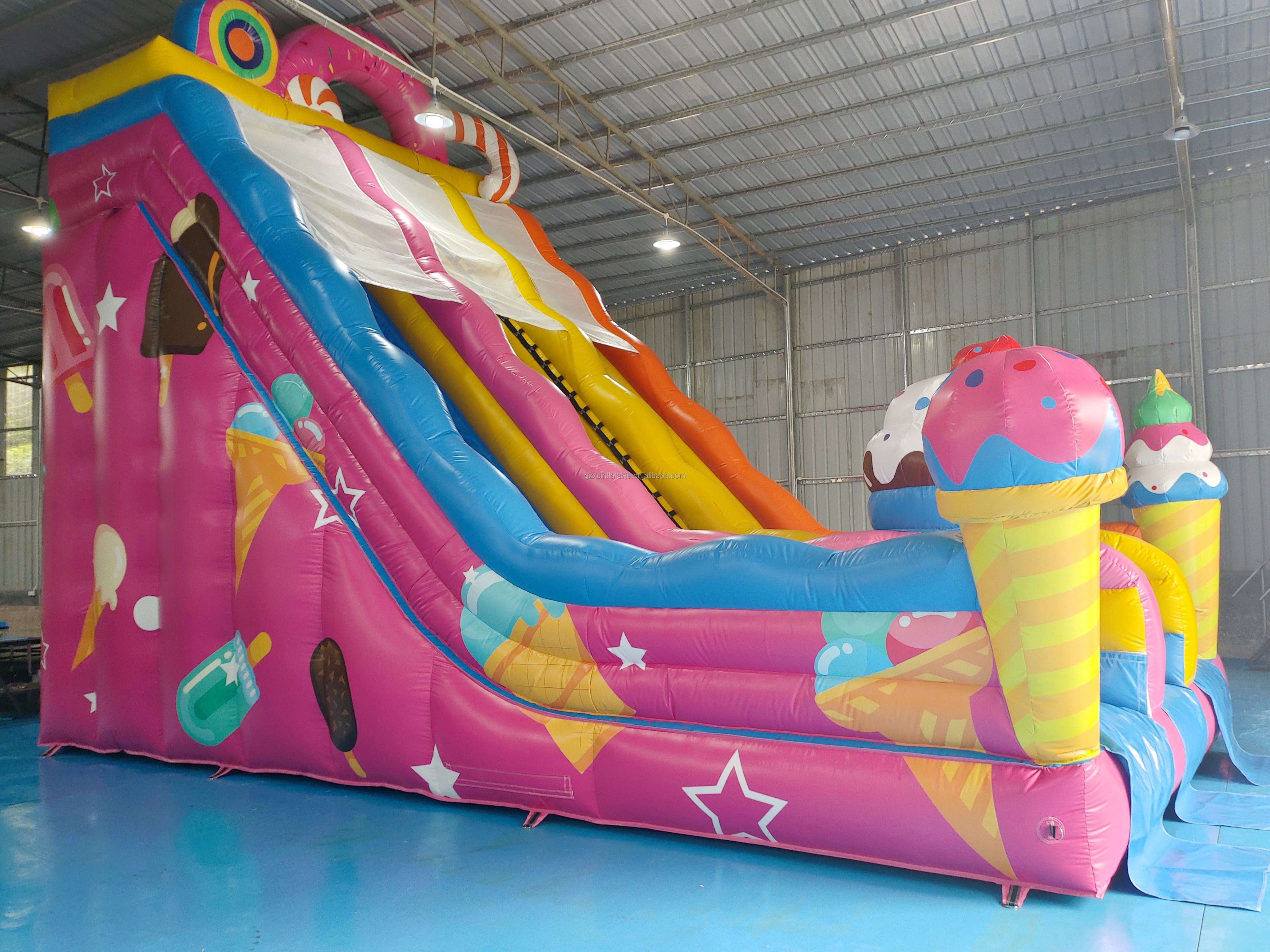 0.55mm PVC Tarpaulin Inflatable Slides Ice Cream Cupcake Cartoon Inflatable Dry Slide High Slide For Kids And Adults Outdoor