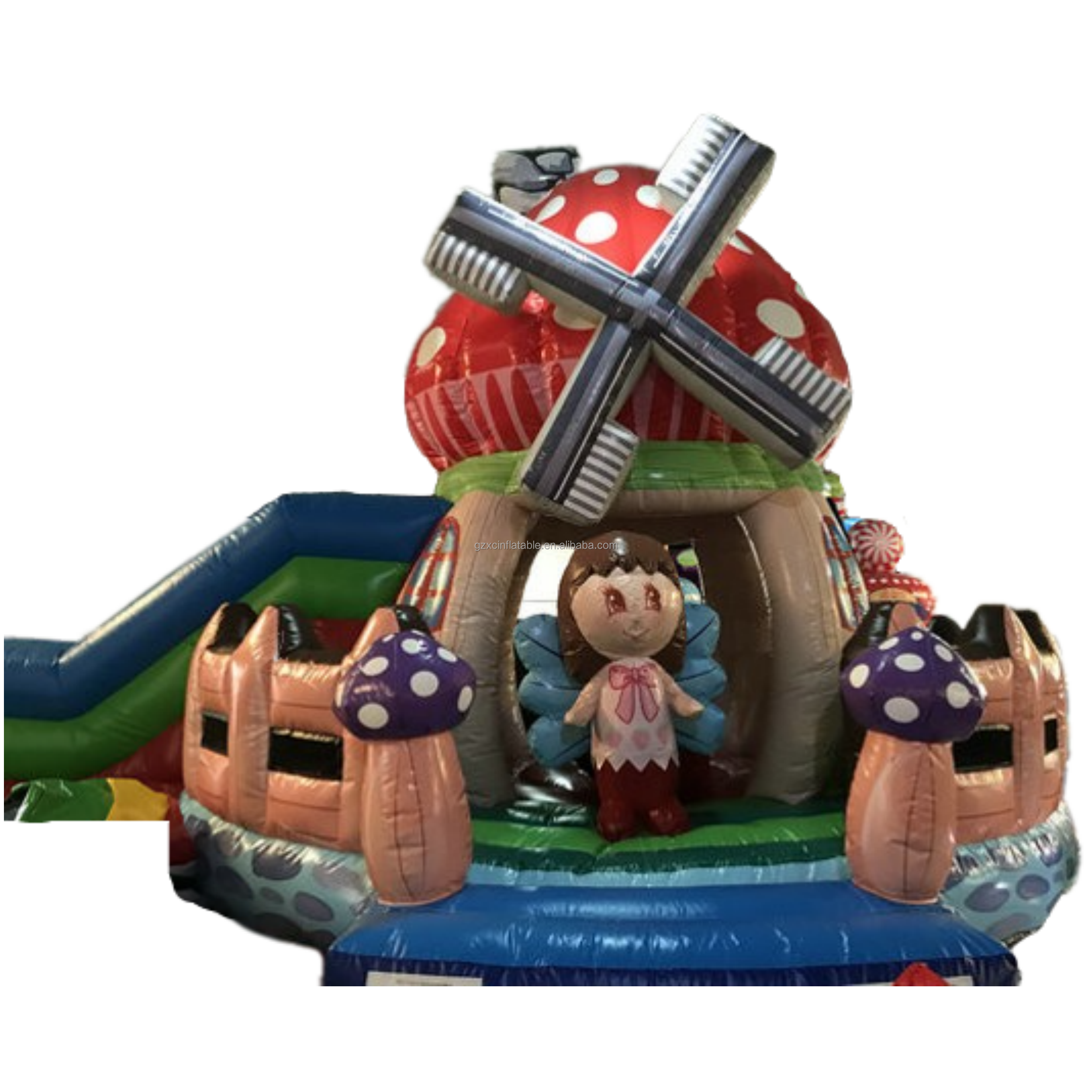 Factory Price Mushroom Inflatable Bounce House With Slide Inflatable Farm Jumping With Fence Around For Sale