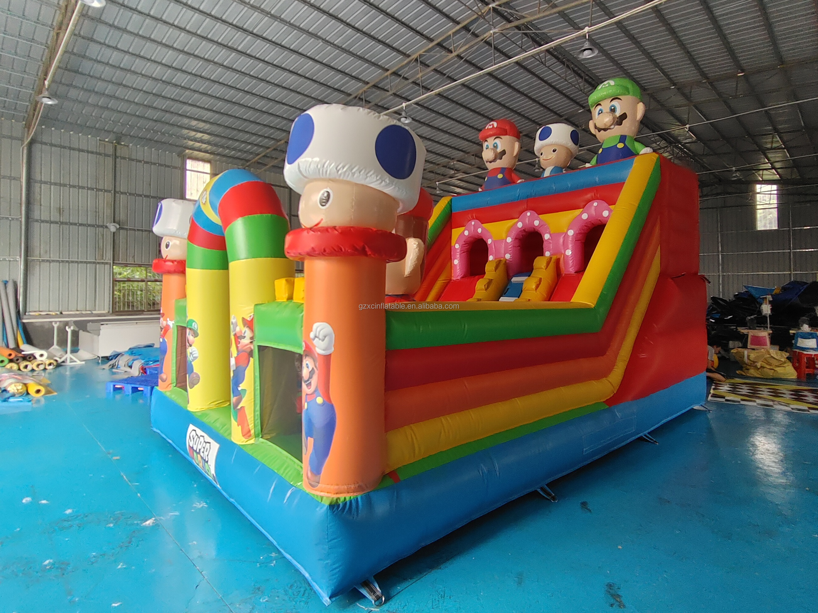 Commercial PVC Figures Anime Super Mario Theme Inflatable Jumping Bouncy House Inflatable Bouncer Slide For Kids For Rental