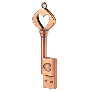 Metal USB Key Shape Flash Drive Rose Gold Wedding Heart U Disk 3.0 16gb 32gb 64gb USB 2.0 Customized OEM Logo