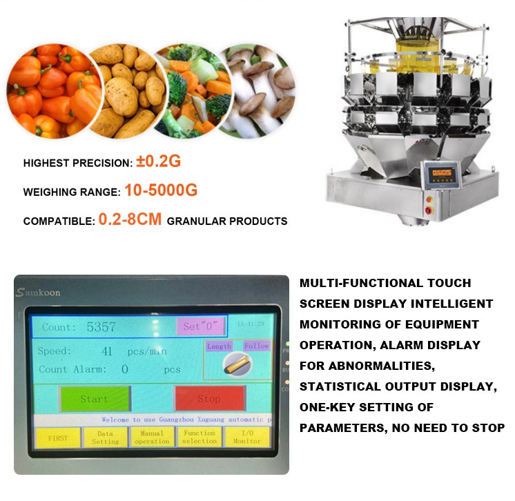 Automatic Multi-head Electronic Scale Combination Weighing Packaging Granular Food Nuts Snacks Bag Packing Machine