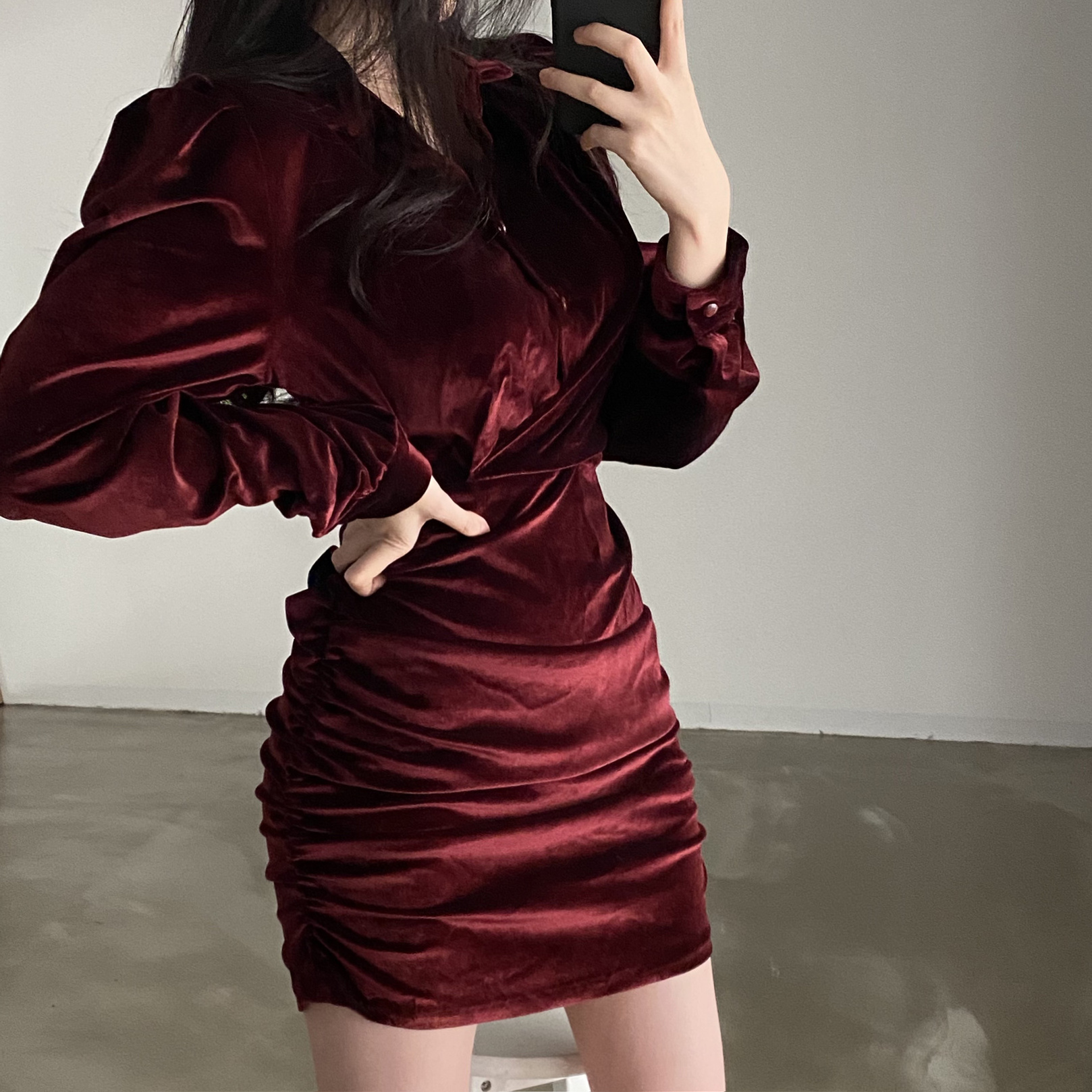 Fashion Christmas Red Dress Korean Chic Retro Autumn Velvet Flip Neck Short Sexy Wrap Hip Dress Evening Dresses