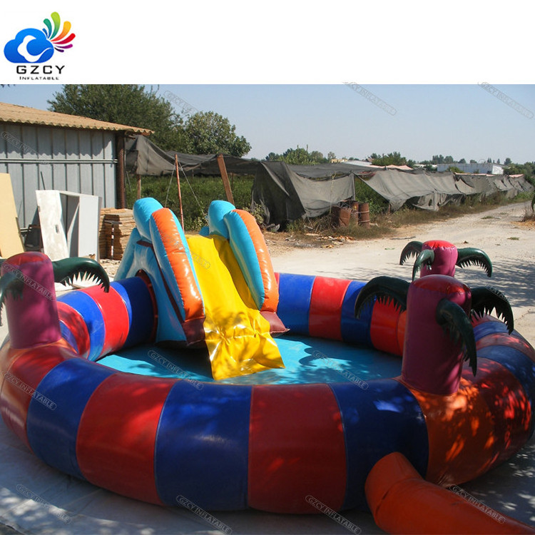 PVC child portable outdoor swimming pool custom design inflatable theme water park with slide