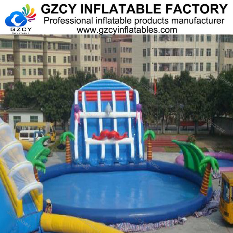 PVC child portable outdoor swimming pool custom design inflatable theme water park with slide