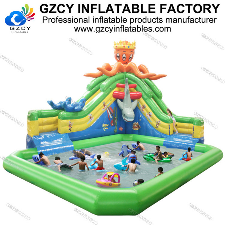 PVC child portable outdoor swimming pool custom design inflatable theme water park with slide