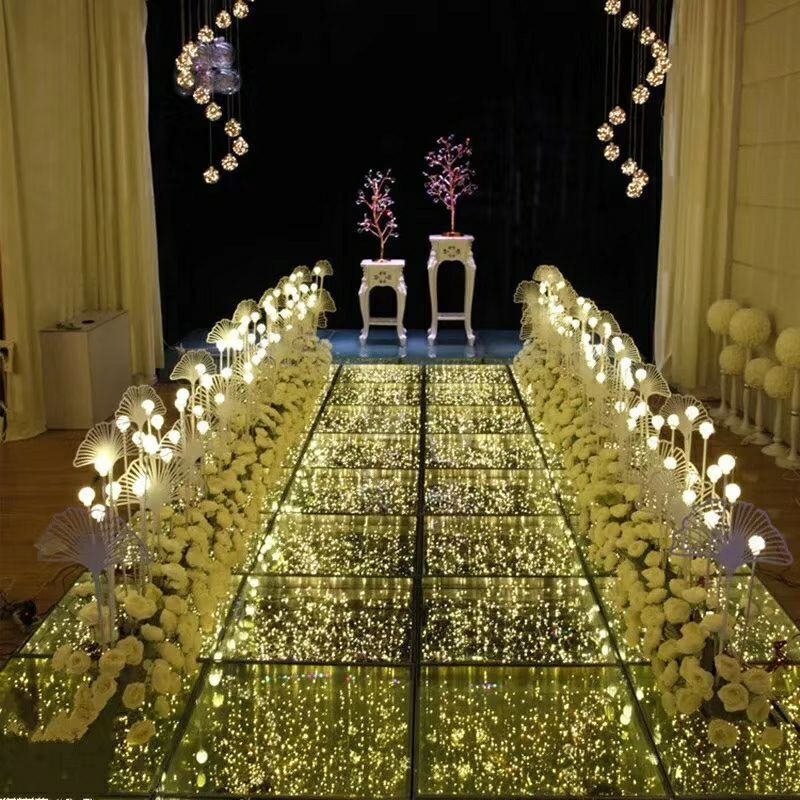 New arrival 2021 tempered glass mirror 3d spark wedding led dance floor panel