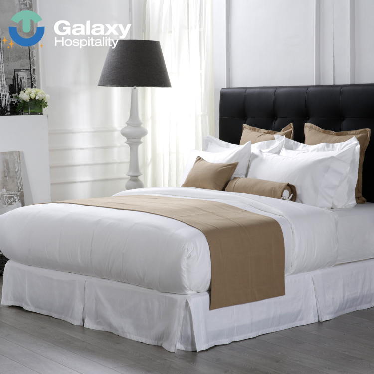 Hotel Luxury Cotton Bed Sheets Bedroom Linen White Bedsheets Bedding Set with Bed Runner