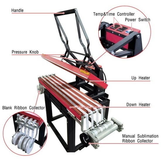 Long sublimation lanyard printing Up and Down heater belt roller embossing machine