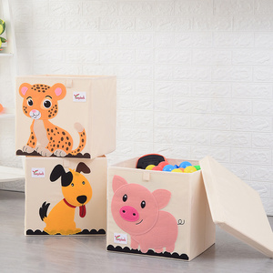 2021 Top Sale Closet Cute Cartoon Felt Animal Fabric Collapsible Toy Storage Organizer For Kids