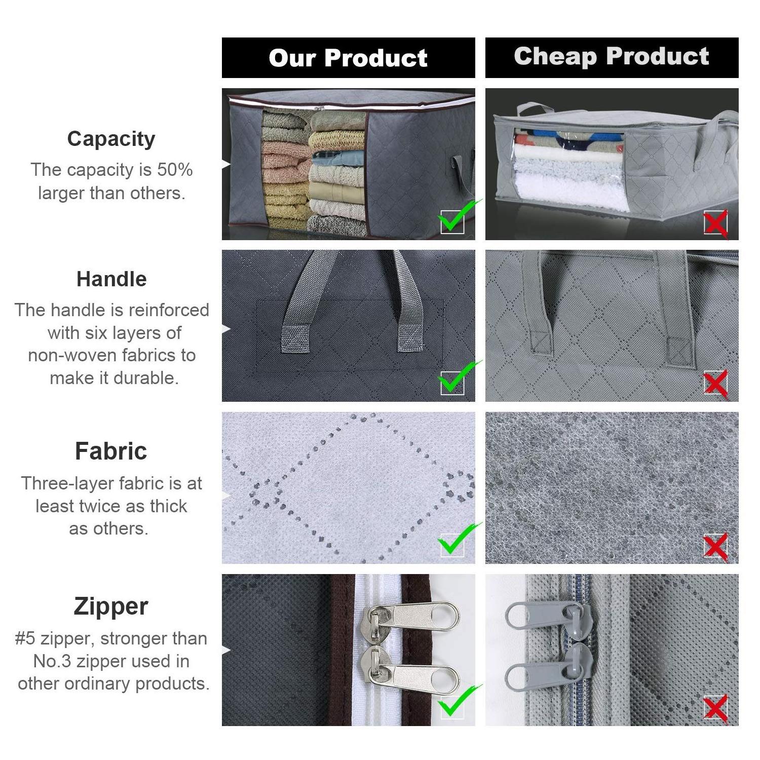 Popular Large Heavy Duty Non Woven Fabric Foldable Quilt Clothes Closet Storage Bag Organizer With Reinforced Handle