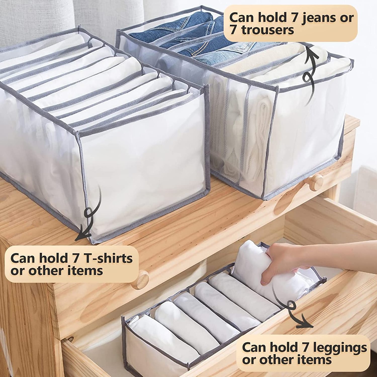 Factory Direct Sell Collapsible Wardrobe Storage Box Nylon Clothes Jeans Drawer Organizer For T-Shirts Leggings