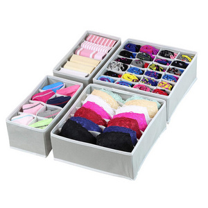 4pcs Collapsible Non Woven Fabric Foldable Drawer Socks Underwear Bra Box Storage For Drawer Divider