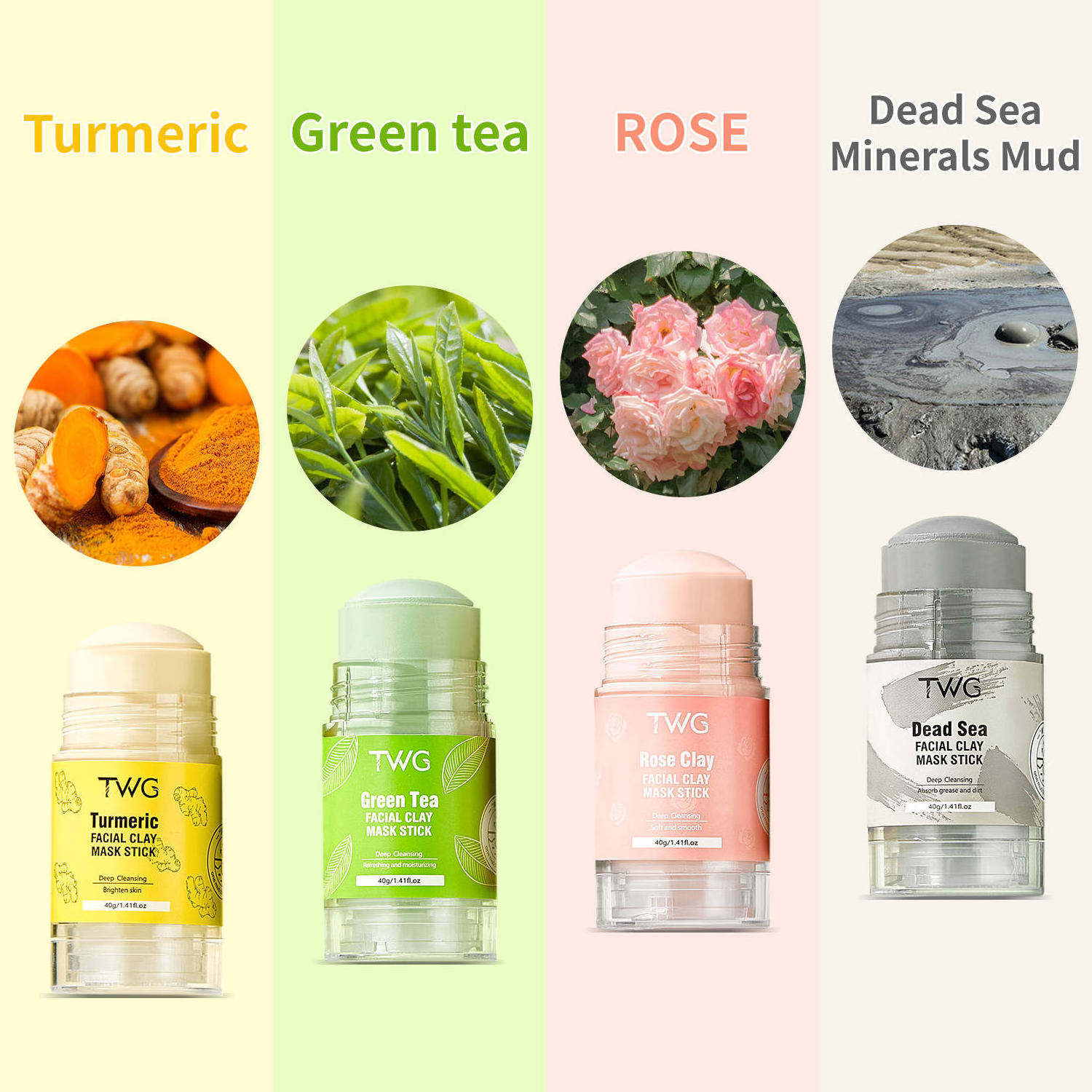 Hot sell Face Cleansing Mask Stick Clap Blackhead Remover Face Mud Green Tea Turmeric Face Mask Stick