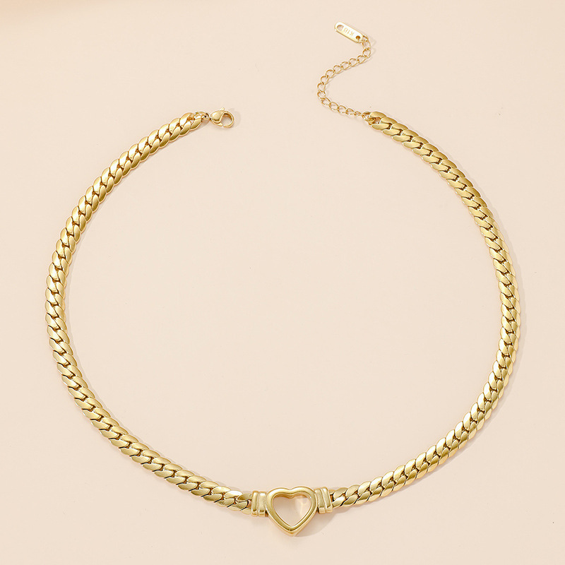 40cm+5cm choker pendant stainless steel 18k gold plated necklace snake chain heart necklace for women