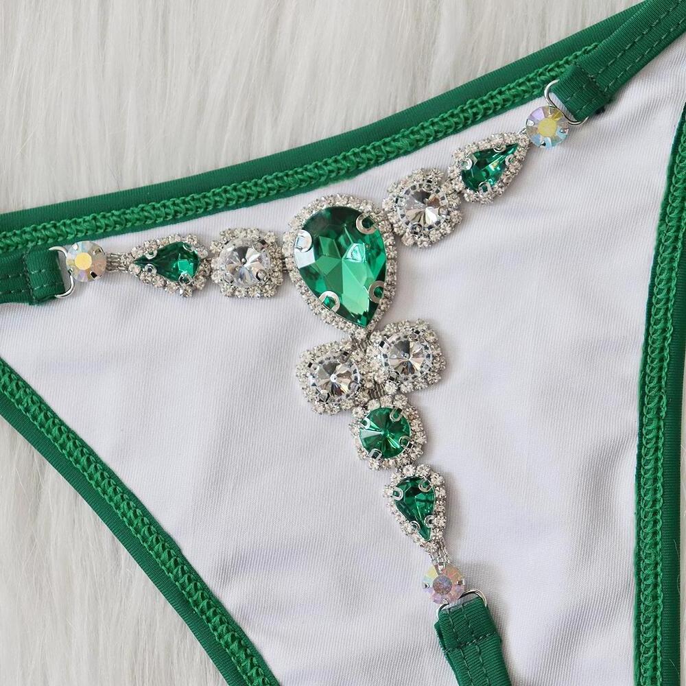 Mature Women Thong Mini Diamond Bikini Swimwear Rhinestone Swimsuit 2022