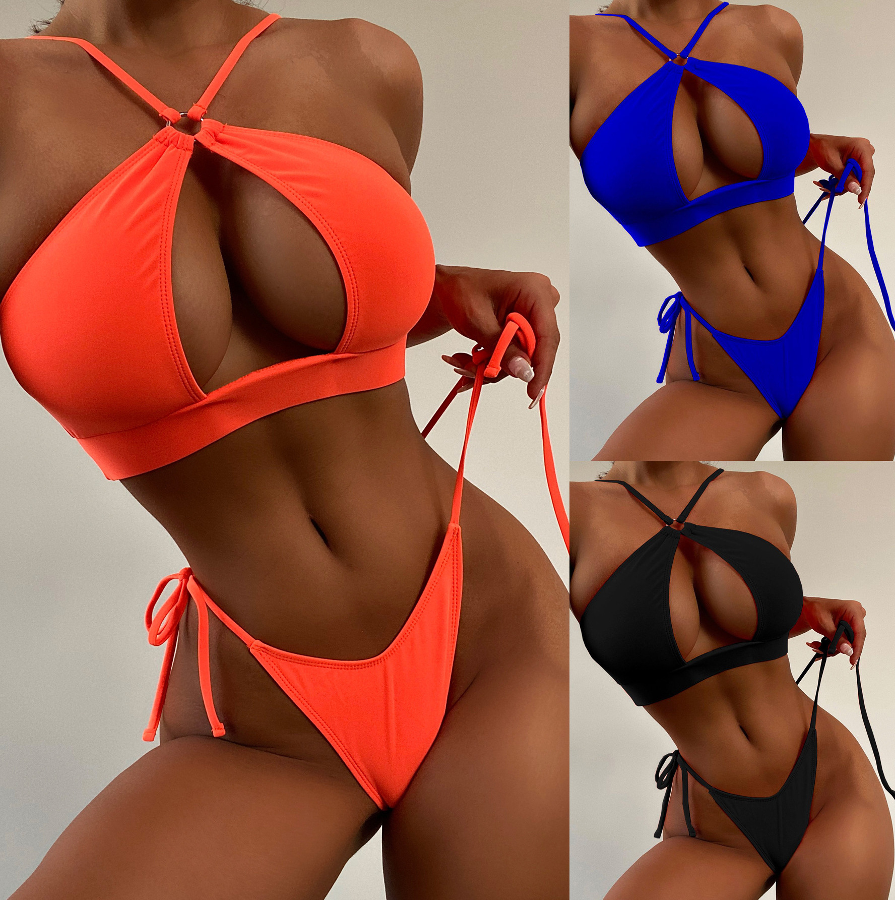 Mature Lady New Design Sexy Bikini Halter Swimwear Thong String Bikinis for Sex Woman