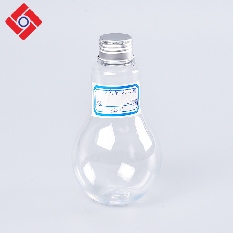 Wholesale Customized Clear PET Bulb Shaped Plastic Beverage Juice Bottles With Screw Lids