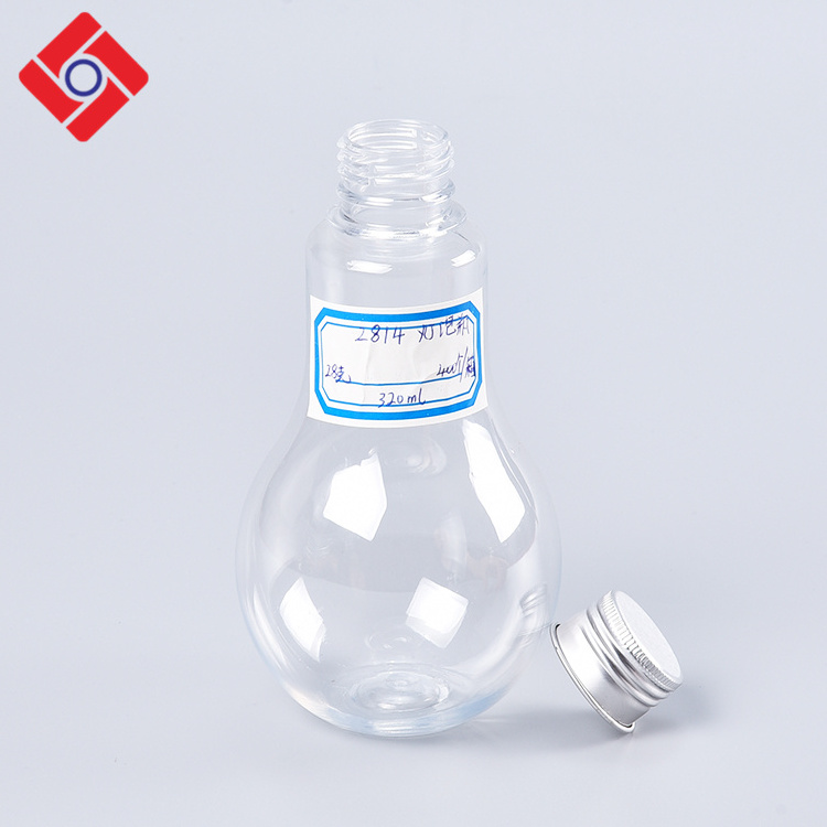 Wholesale Customized Clear PET Bulb Shaped Plastic Beverage Juice Bottles With Screw Lids