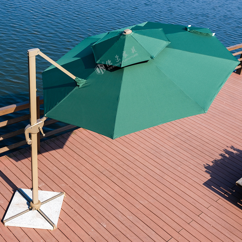 Outdoor LED Garden Sunshade Umbrella Swimming Pool Beach Hydraulic Cantilever Umbrella UV protection Double Topped Sun Umbrella