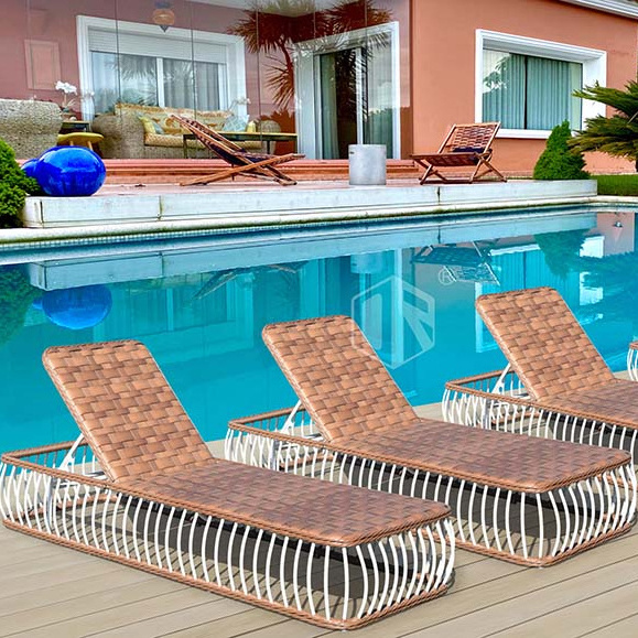 Factory Direct PE Rattan Sun Beach Chair Chaise lounge Outdoor Swimming Pool Furniture