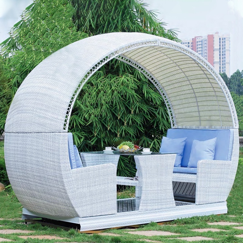 Outdoor  Furniture With Curved Canopy Table Leisure Chair Patio Swings Garden Rattan Swing Chair