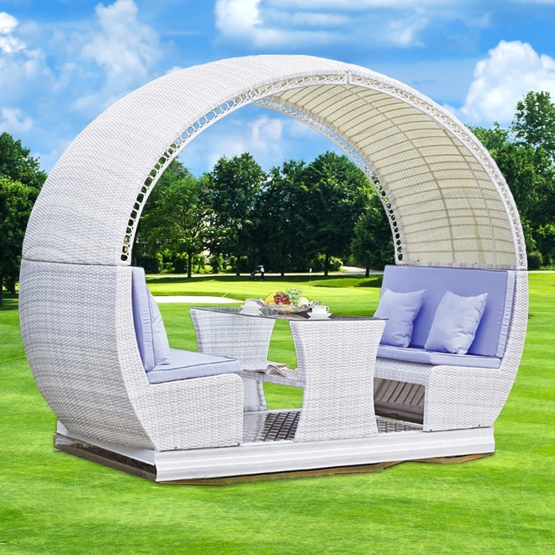 Outdoor  Furniture With Curved Canopy Table Leisure Chair Patio Swings Garden Rattan Swing Chair