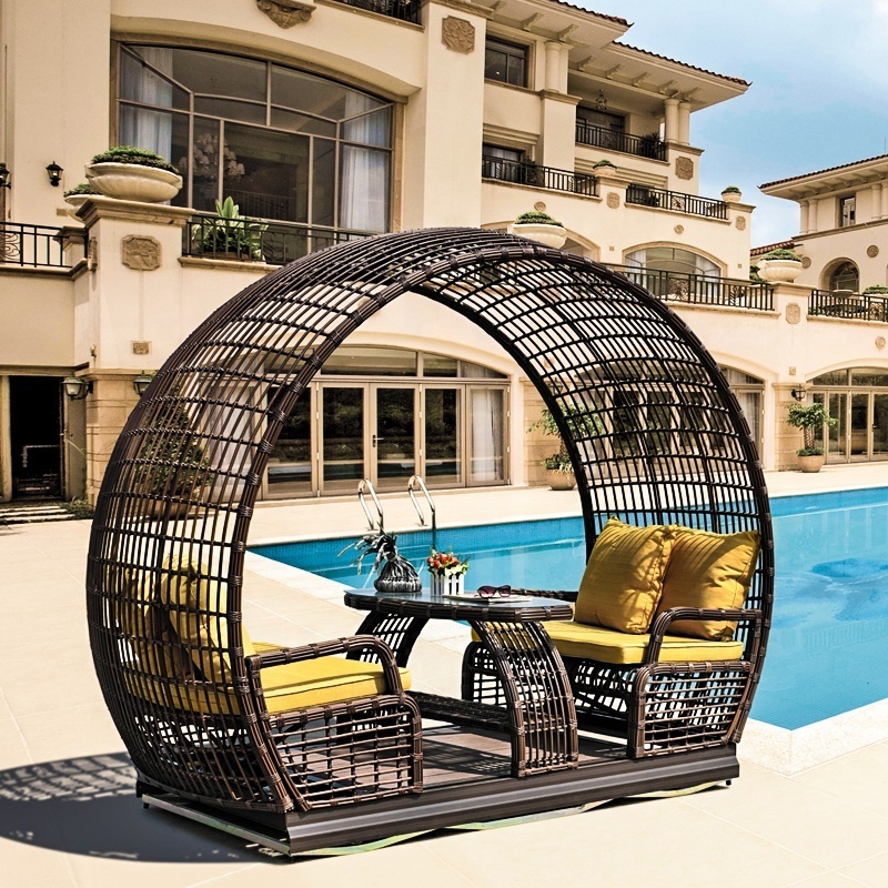 Garden Paito Furniture 4 Seat Swing Rocking Chair  Outdoor Rattan Swing Chair