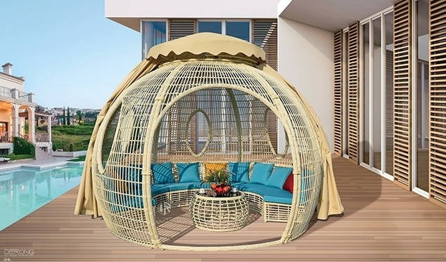 Outdoor Solid PE Rattan Wicker Cane Gazebo Shed Balcony Canopy