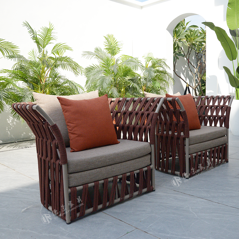 Outdoor And Indoor Courtyard Rope Woven Lounge Sofa Balconies Sun Resistant Dining Table And Chair Aluminum Alloy Sofas