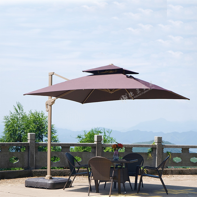 Outdoor LED Garden Sunshade Umbrella Swimming Pool Beach Hydraulic Cantilever Umbrella UV protection Double Topped Sun Umbrella