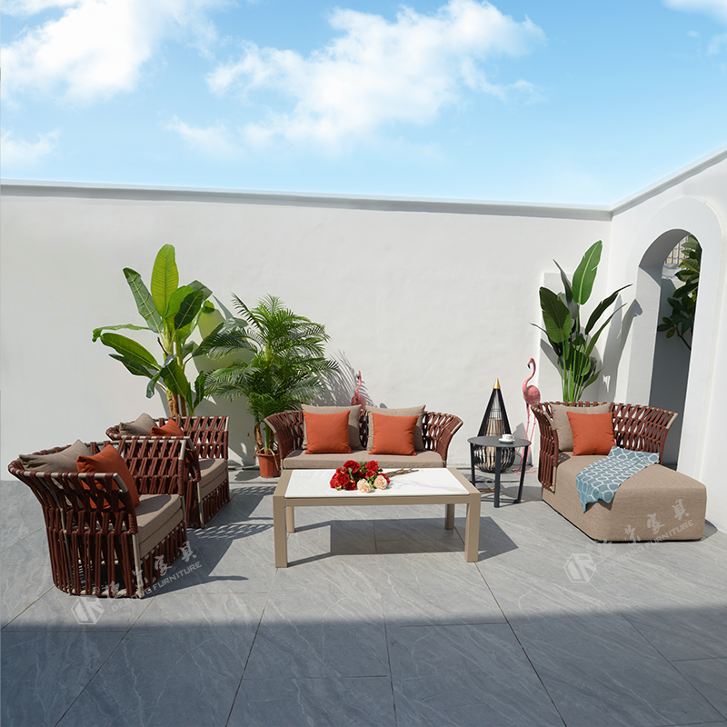 Outdoor And Indoor Courtyard Rope Woven Lounge Sofa Balconies Sun Resistant Dining Table And Chair Aluminum Alloy Sofas