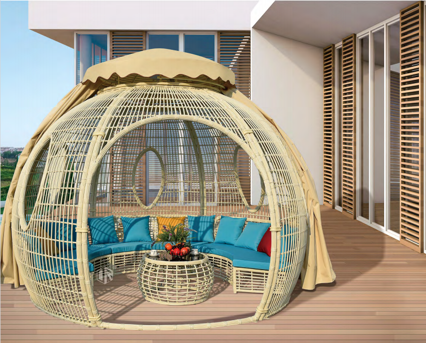 Outdoor Solid PE Rattan Wicker Cane Gazebo Shed Balcony Canopy