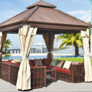 Square shape gazebo furniture outdoor with PE rattan outdoor pavilion set