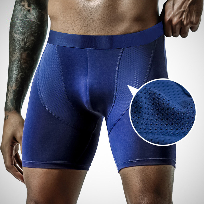 Soft Ice Silk Mesh Running Men's Long Leg Sports Shorts Cotton Man Underwear Briefs