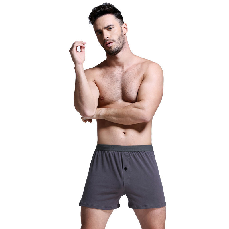 Custom Logo Solid Color Open Crotch Pure Cotton Underwear Men's Wide Boxers Briefs With Button