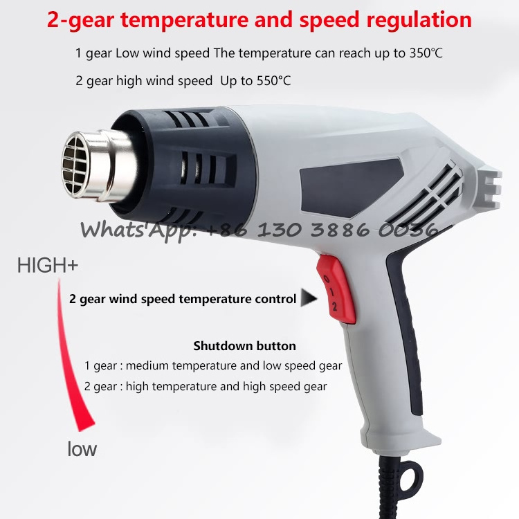 Industrial 2000W 2 Gear Temperatures Settings Multifunction Electric Heating Hot Air Gun With Nozzle Attachments Power Tool