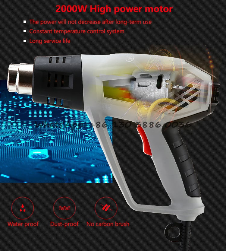 Industrial 2000W 2 Gear Temperatures Settings Multifunction Electric Heating Hot Air Gun With Nozzle Attachments Power Tool