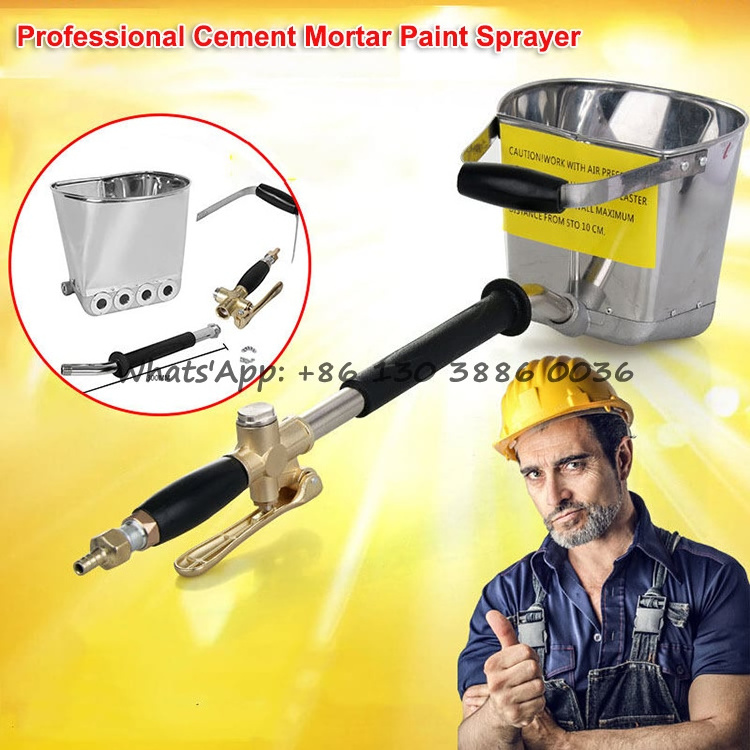 Good Quality Wall Roof Putty Cement Mortar Grouting Spraying Machine Plastering Sprayer Hopper 4 Jet Air Stucco Paint Spray Gun