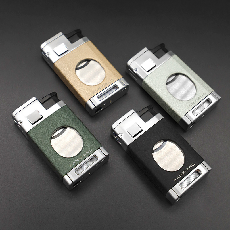 New Design Zinc Alloy Smoking Cigar Accessories Luxury Jet Flame Triple Torch Custom Cigar Lighter With Cigar Cutter