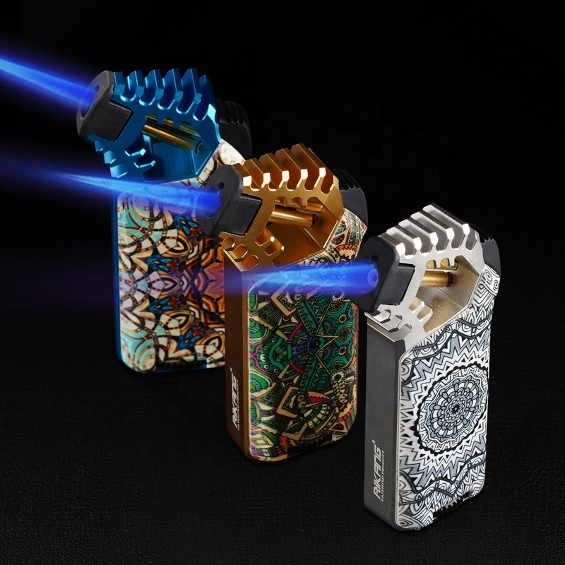 20 pcs Custom Logo Unibody Refillable Adjustable Flame Cigar Accessories Luxury Gas Cigar Butane Jet Torch Lighter