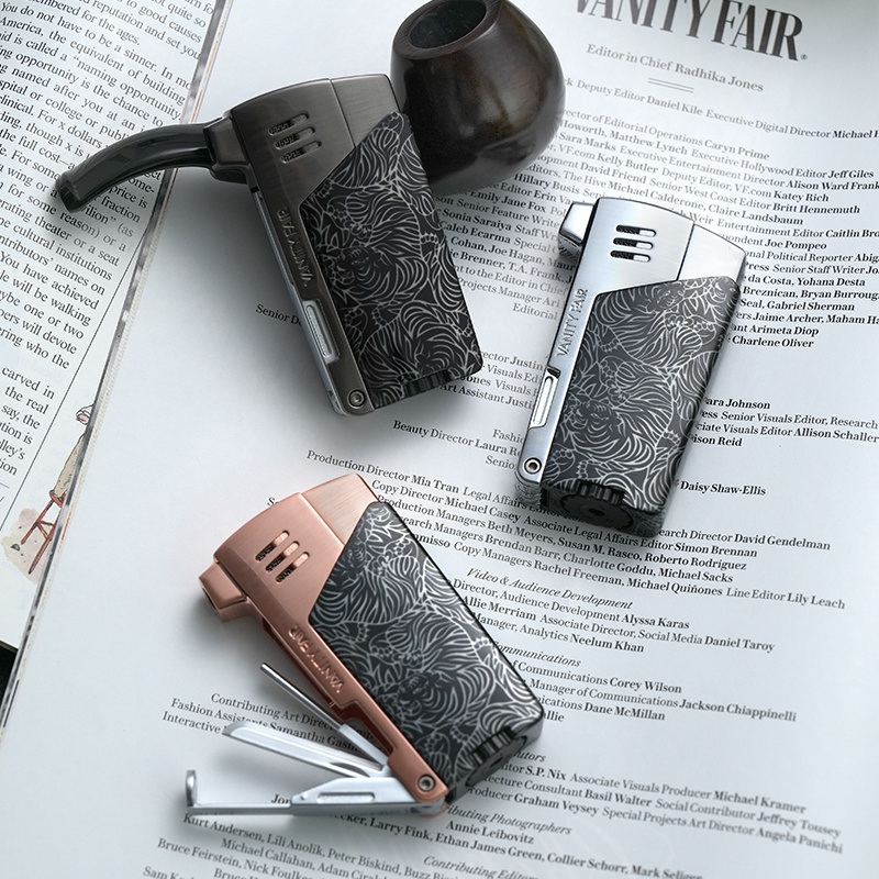 Customize Cigar Accessories Luxury Butane Refillable Gas Cigarette Pipe Slanting Soft Flame Lighter