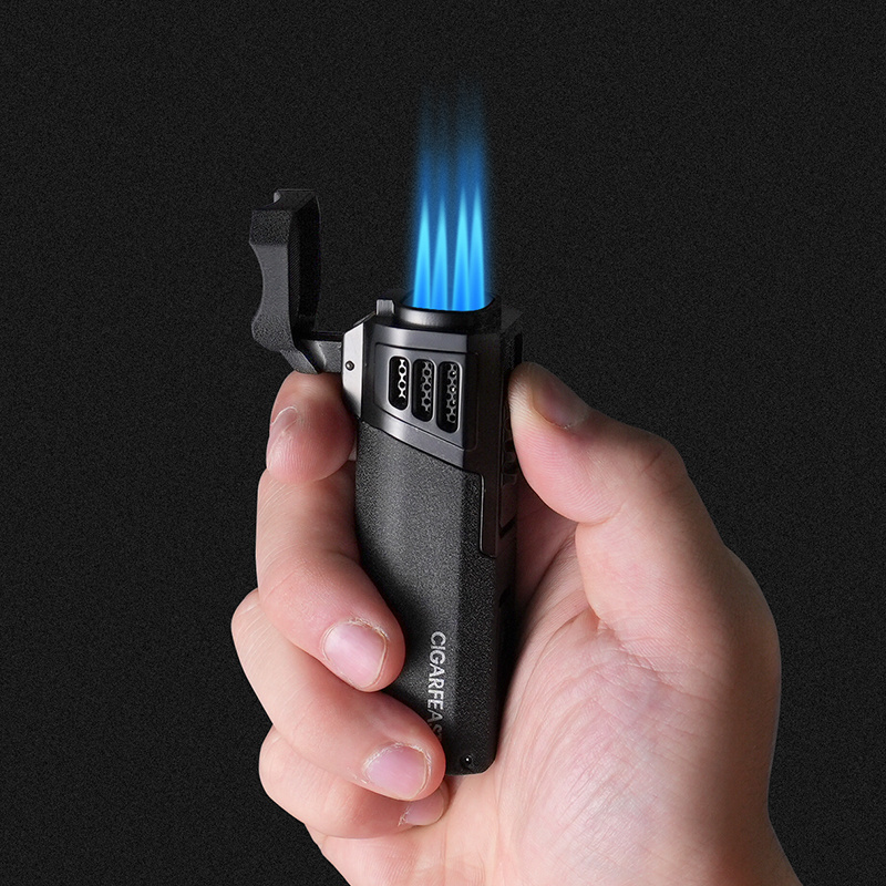 High Quality Cigar Accessories Luxury Refillable Butane Four-fire Torch Jet Cigarette Lighter Custom Cigar Lighters