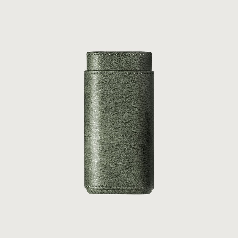 Luxury High Quality Smoking Cigar Accessories Travel Handmade Tube 3 Cigars Green Leather Cigar Case