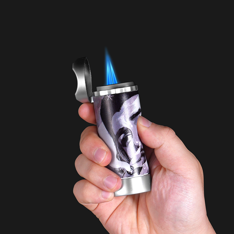 New Design Windproof Custom Cigar Lighter Cigar Accessories Luxury Zinc Alloy Refillable Jet Flame Torch Cigar Lighter